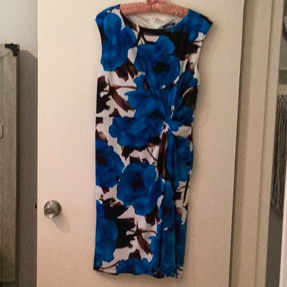 Premise Blue and Black Sheath Dress Sleeveless Crew Neck Midi